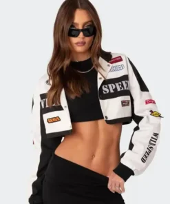 Mary E Edikted Women Moto Cropped Bomber Jacket