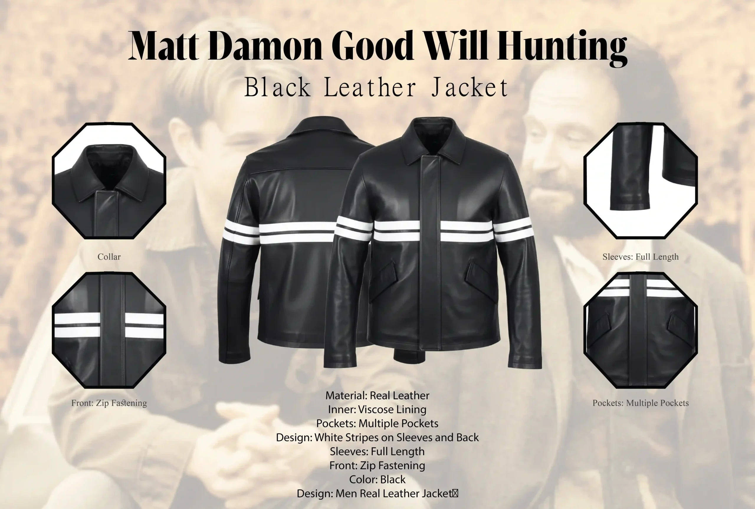 Matt Damon Good Will Hunting Black Leather Jacket Info