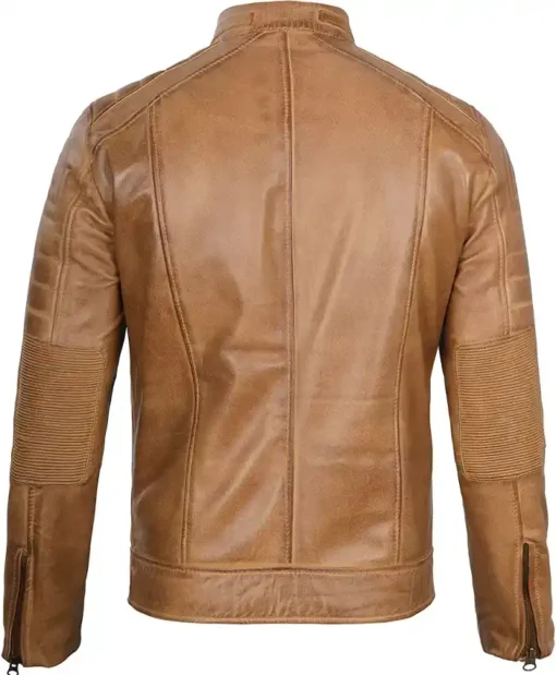 Matthew J Men Cafe Racer Camel Brown Leather Jacket - Image 2