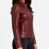 Max C Shirt Collar Maroon Leather Jacket For Women