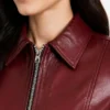 Max C Shirt Collar Maroon Leather Jacket For Womens