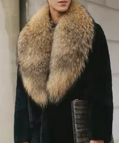 Melany Mongolian Mink Fur Black Mid-Length Coat