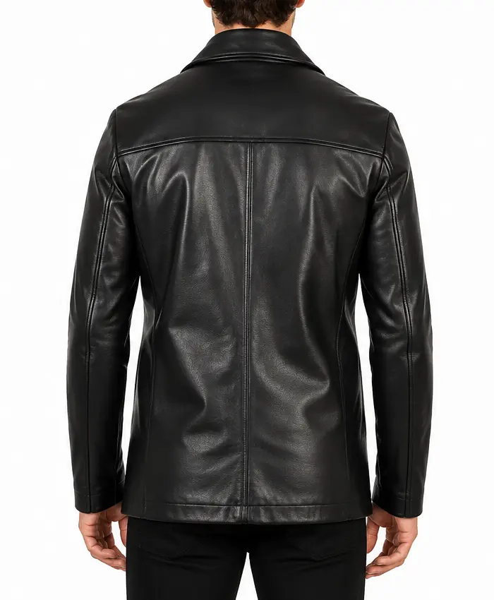 Men 3 4 Quarter Length Leather Black Coat