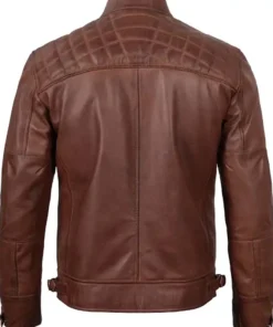 Men Biker Cafe Racer Quilted Dark Brown Real Leather Motorcycle Jacket