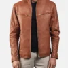Men Biker Leather Jackets Tan Brown