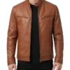 Men Motorcycle Leather Jacket in Tan Brown