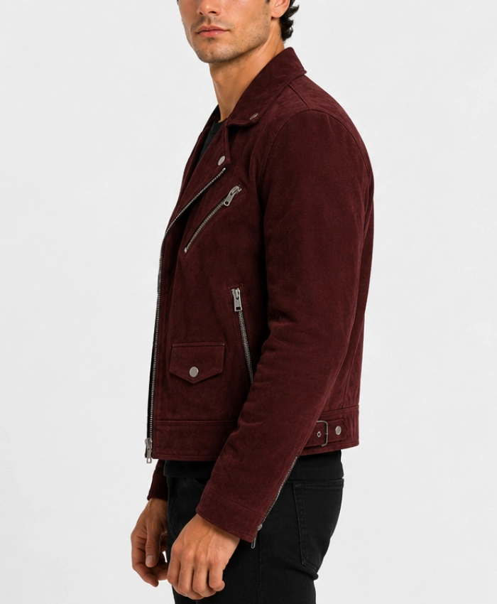 Men Biker Sean Suede Maroon Jacket