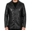Men Black 3 4 Quarter Length Leather Coat