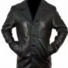 Men Black Quarter Length Leather Coat