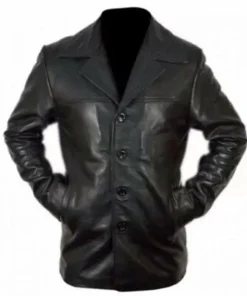 Men Black Quarter Length Leather Coat