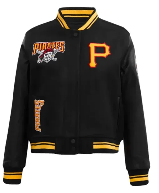 Men Black Retro Classic Rib Pittsburgh Pirates Varsity Jacket