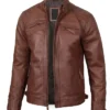 Men Cafe Racer Quilted Dark Brown Biker Real Leather Jacket