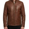 Cafe Racer Quilted Dark Brown Biker Real Leather Jacket for Men