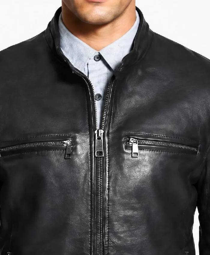 Men Classic Obey Leather Black Jacket
