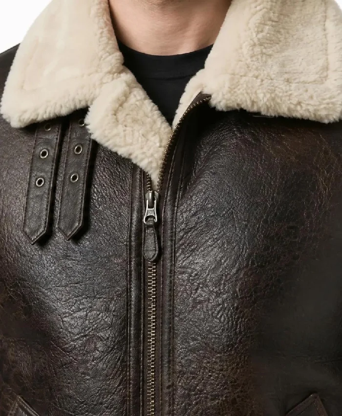 Men Colin Brown Shearling SF Leather Jacket