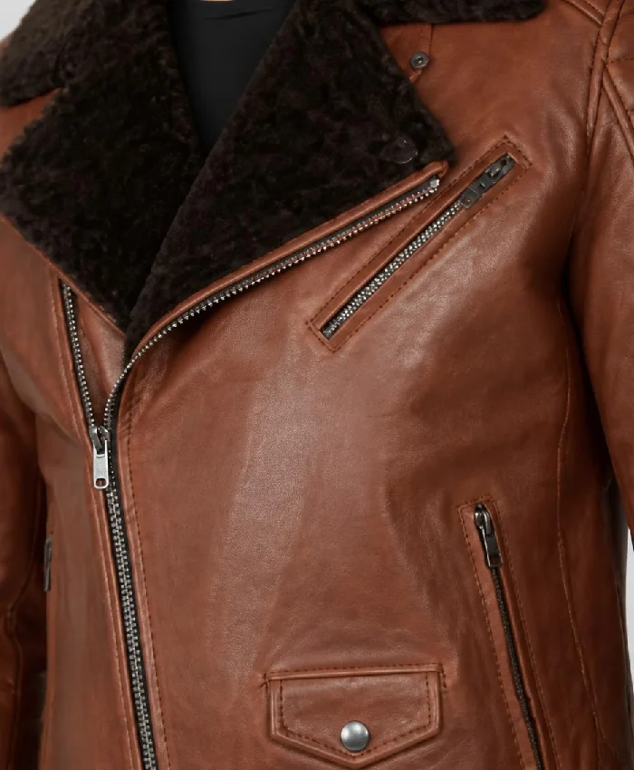 Men Golden Bear Brown Leather Jacket