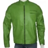 Men Green Regular Fit Part Wear Leather Jacket
