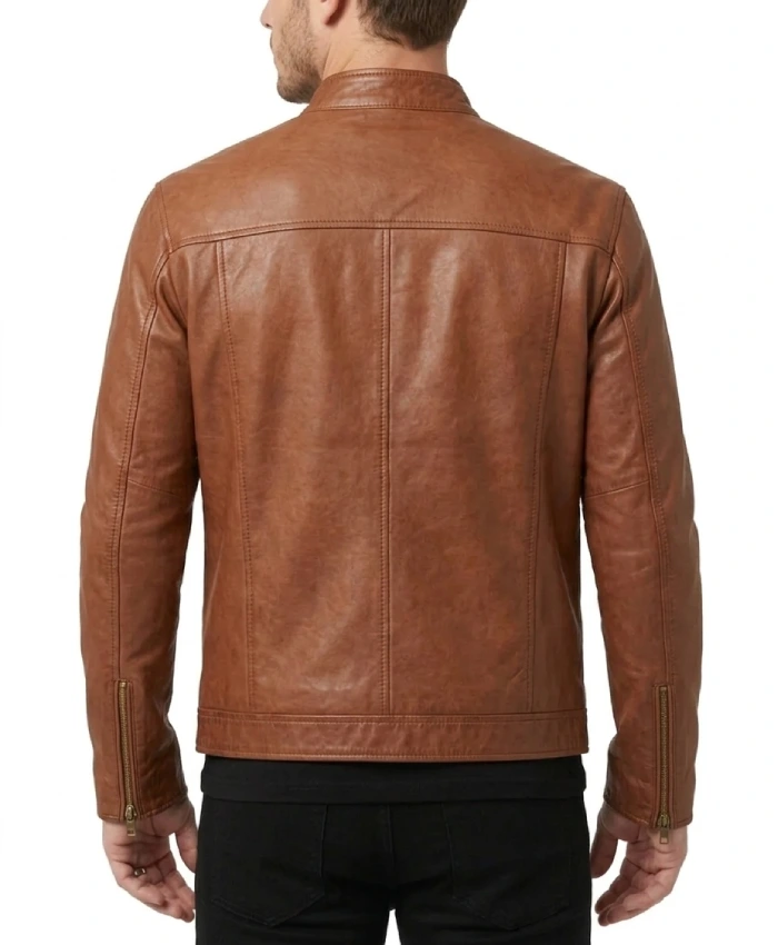 Men Biker Leather Tan Brown Jacket