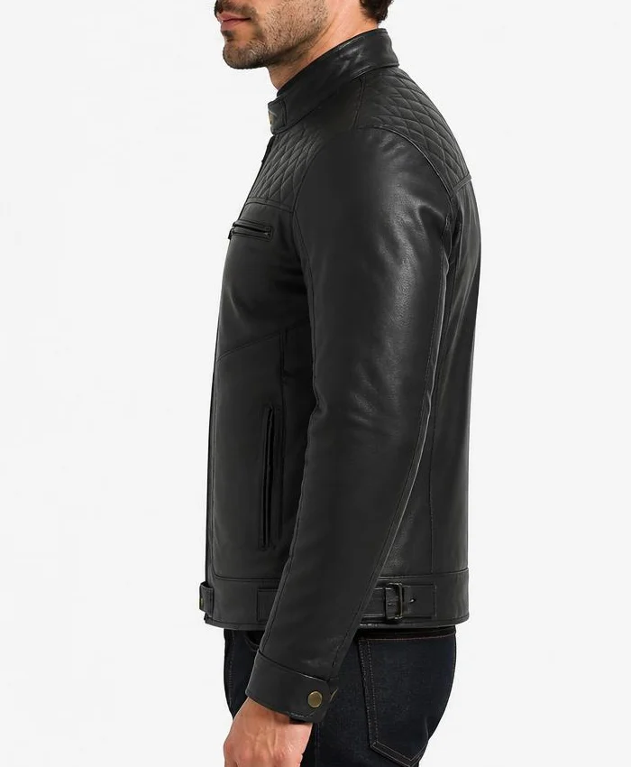 Men Quilted Cafe Racer Biker Jacket