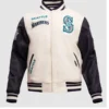 Men Retro Classic Rib Seattle Mariners Blue Varsity Jacket