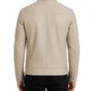Men Roger G Cafe Racer Beige Leather Zip Jacket