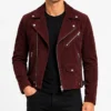 Sean Suede Biker Maroon Jacket for Men