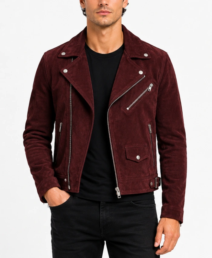 Sean Suede Biker Maroon Jacket for Men