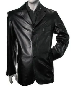 Men Silky Leather Black Blazer