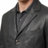 Men Silky Leather Black Blazer Front