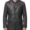 Men Silky Leather Blazer in Black