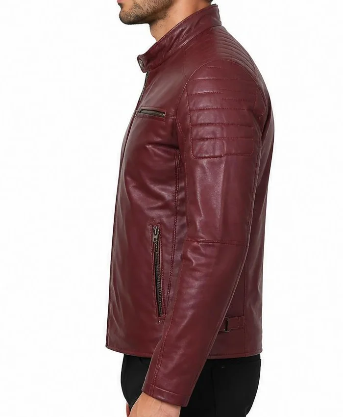 Men Splawn Premium Maroon Cafe Racer Slim Fit Leather Jacket