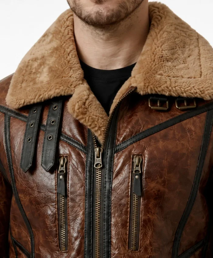 Men Wesley Brown B3 Aviator Leather Jacket