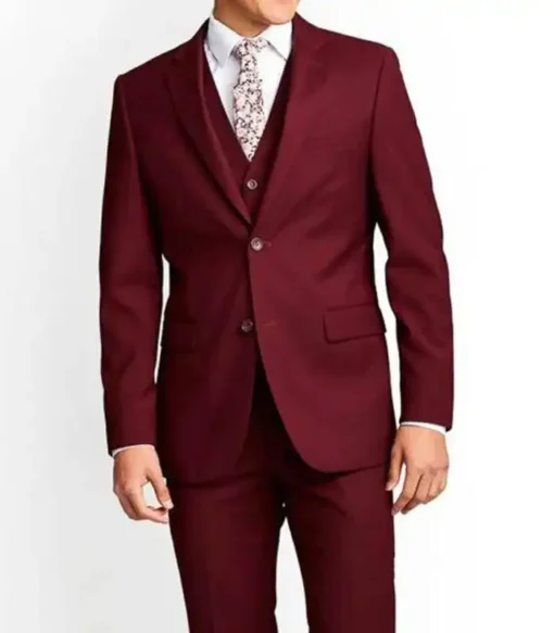 Mens 3 Piece Slim Fit Sasser Maroon Suit