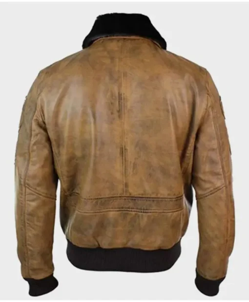 Men’s Aviator Tan Bomber Jacket With Patches