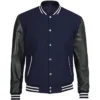 Mens Baseball Navy Blue and Black Varsity Letterman Jacket