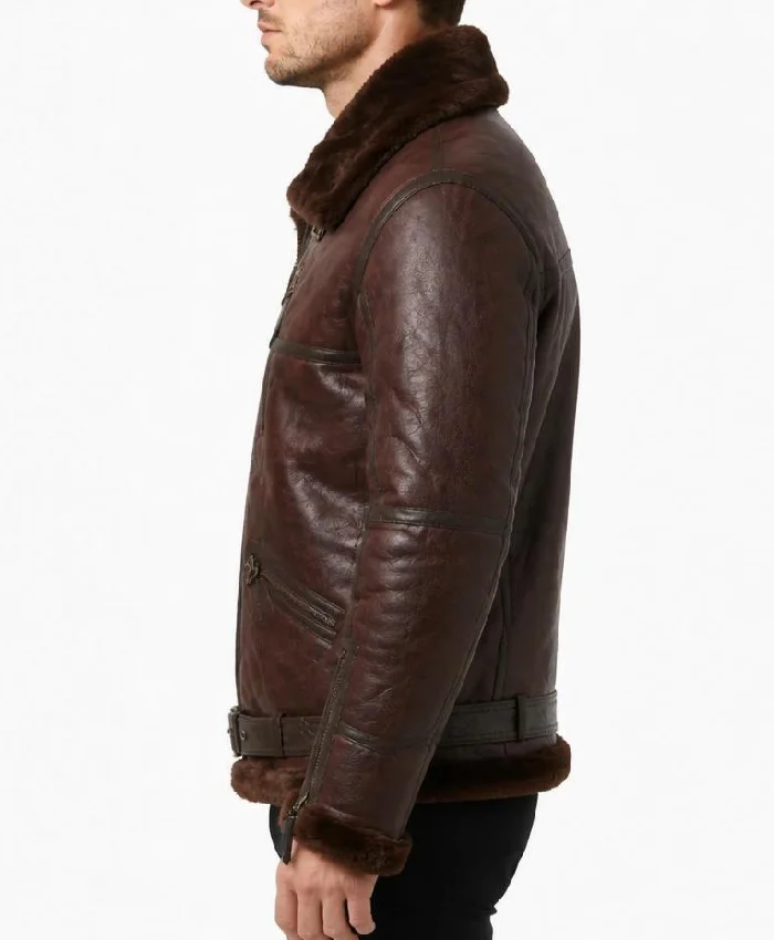 Mens Bennett Reddish Fur Leather Jacket