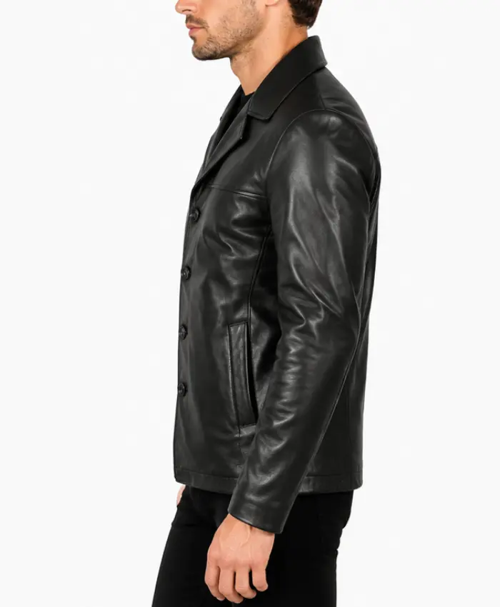 Mens Black 3 4 Quarter Length Leather Coat