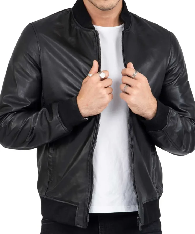 Mens Black Bomber Leather Jacket