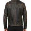 Mens Black Distressed Real Leather Moto Jacket
