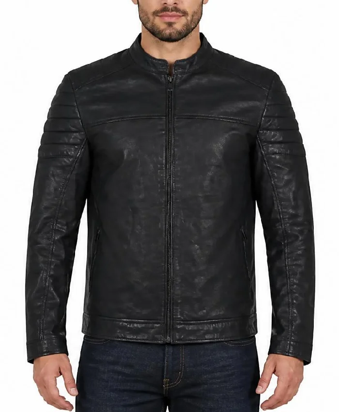 Mens Black Leather Biker Jacket
