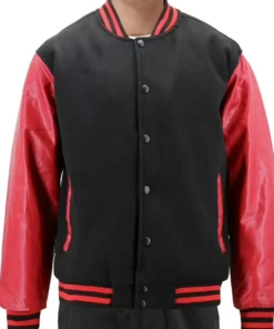 Mens Black and Red Letterman Bomber Jacket