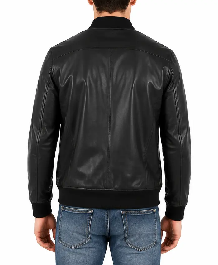 Mens Bomber Black Leather Jacket