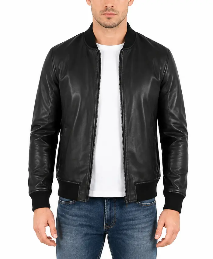 Mens Bomber Leather Black Jacket