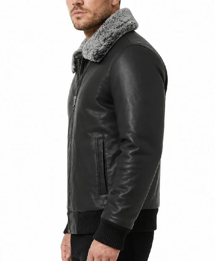 Mens Bradford Bomber Shearling Black Leather Jacket
