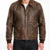Mens Brown 1950s Vintage Leather Bomber Jacket