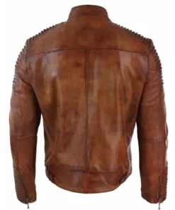 Mens Brown Distressed Cafe Racer Vintage Quilted Motorcycle Mens Biker Leather Jacket