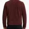 Burgundy Trucker Suede Leather Jacket for Mens