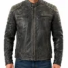 Mens Cafe Racer Distressed Black Hooligan Leather Jacket