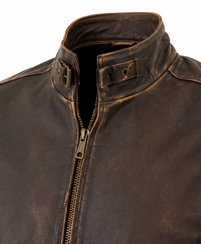 Men’s Cafe Racer Leather Jacket For Maroon