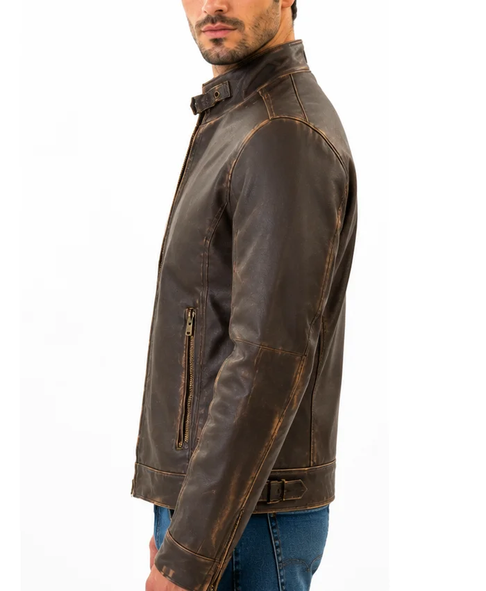 Men’s Cafe Racer Leather Maroon Jacket